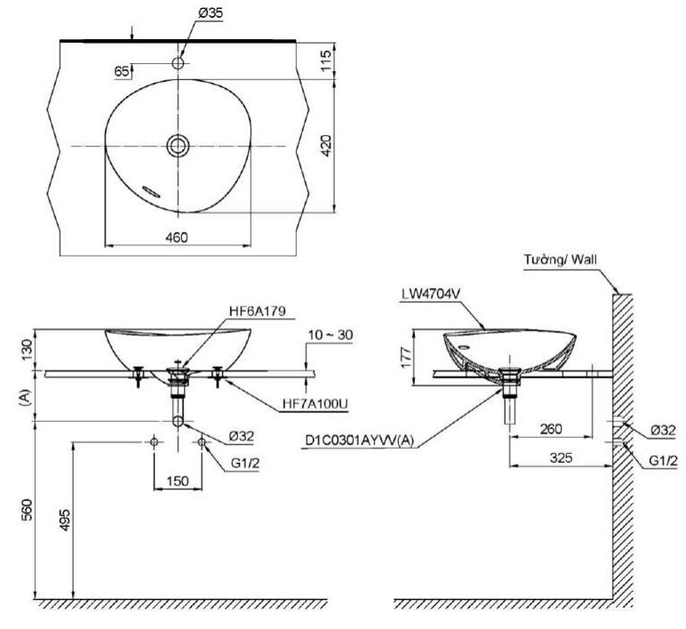 Bản vẽ bồn rửa mặt TOTO LT4704G19#MW