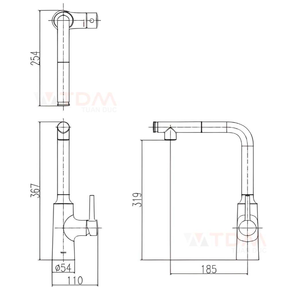 Bản vẽ kích thước vòi bếp nóng lạnh INAX SFV 907SX rút dây