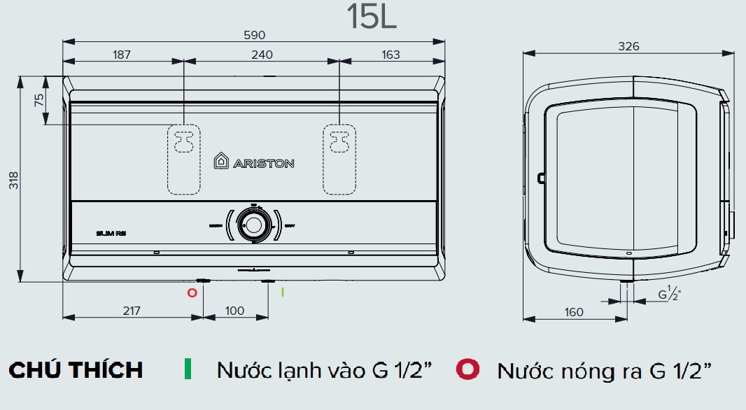 Bản vẽ máy nước nóng Ariston SLIM3 15 RS VN (15 Lít) gián tiếp