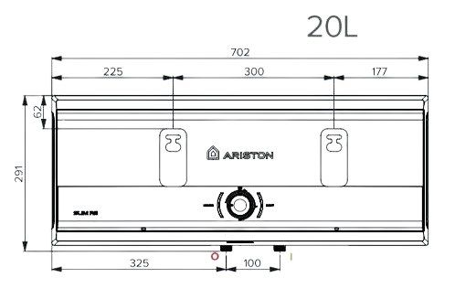 Bản vẽ kích thước máy Ariston SL3 R 20 lít ngang