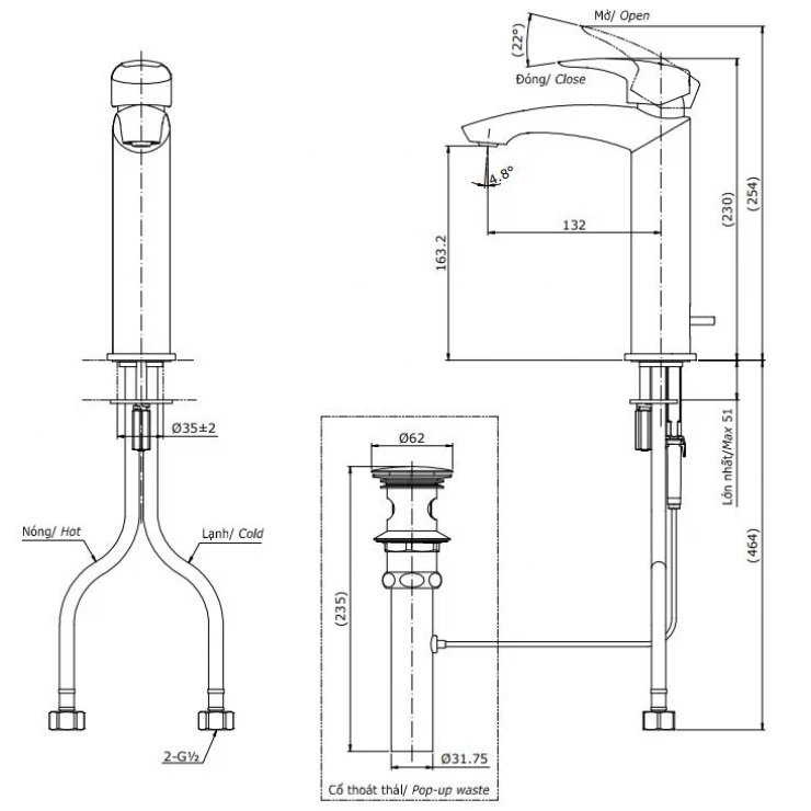 Vòi Lavabo TOTO TLG09303B#MBL Nóng Lạnh Thân Vừa Màu Đen Mờ - Tuấn Đức