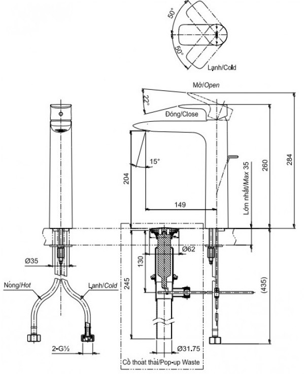 Bản vẽ vòi chậu rửa mặt TOTO TLG04307B#PFG