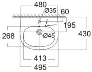 Bản vẽ kích thước chậu treo tường chân ngắn American VF0947