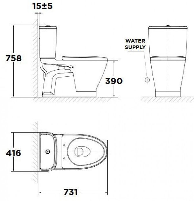 Bản vẽ kích thước bàn cầu nắp rửa cơ American VF2162 SW