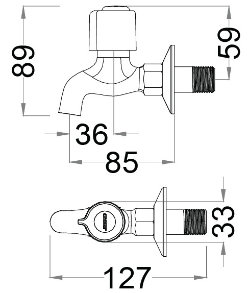 Bản vẽ kích thước vòi nước Caesar W 037 C