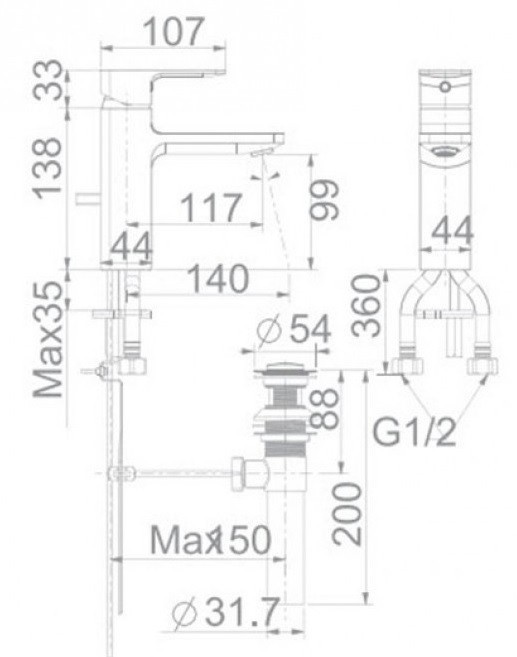 Bản vẽ kỹ thuật vòi chậu lavabo American WF-1301BHG