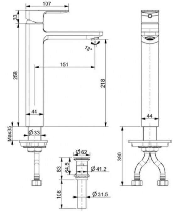 Bản vẽ vòi chậu lavabo American WF-1302MB thân cao