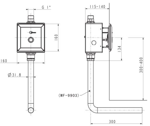 Bản vẽ kích thước van xả tiểu nam American WF-8603 cảm ứng Pin