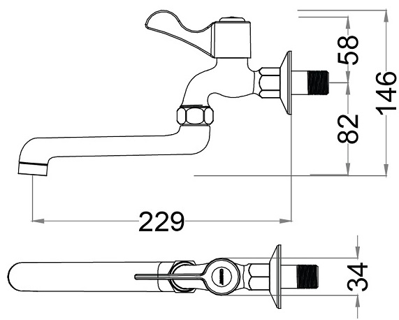 Bản vẽ kích thước vòi nước Caesar WL027C