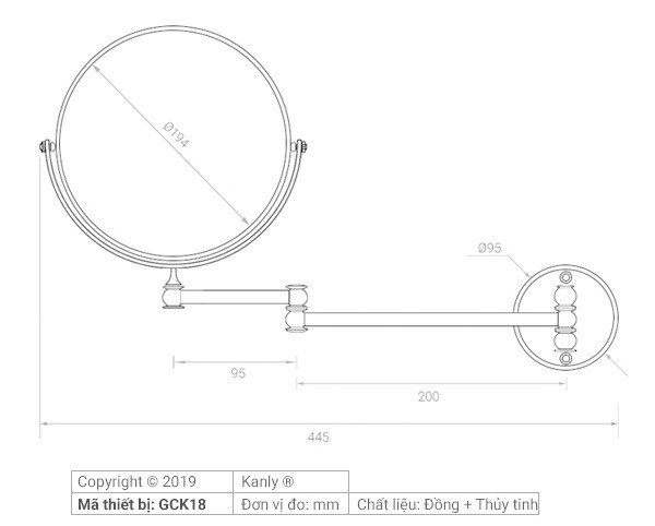 Bản vẽ kỹ thuật gương cạo râu Kanly GCK18 cổ điển