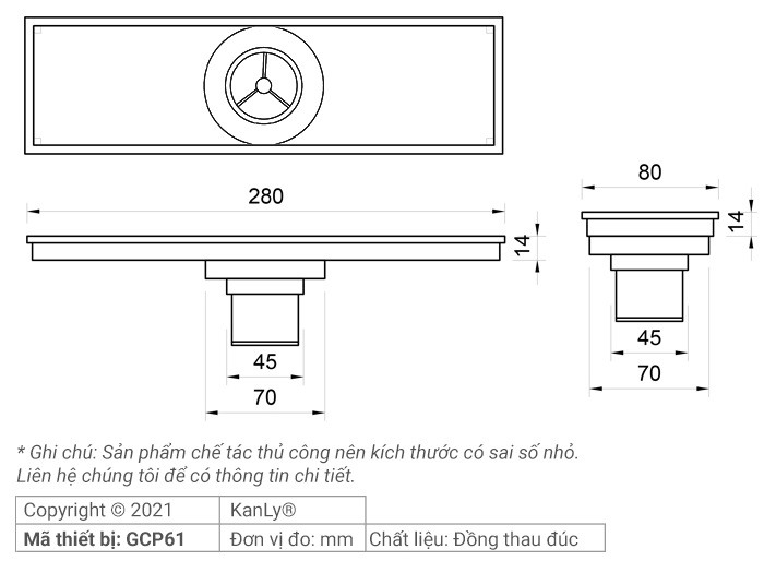 Phễu Thoát Sàn Kanly GCP61 Bằng Đồng - Tuấn Đức