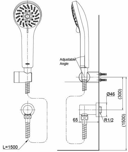 Bản vẽ tay sen TOTO 5 chế độ TTSR106EMFU