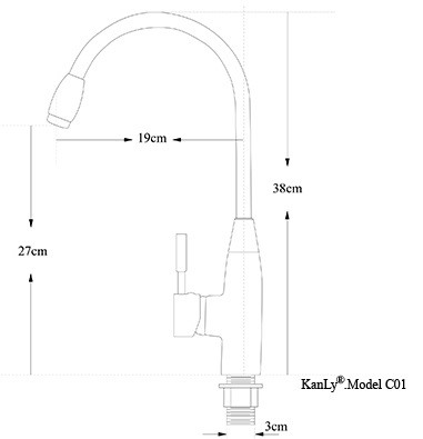 Bản vẽ kích thước vòi rửa chén nóng lạnh Kanly GCC01