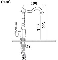 Bản vẽ kích thước vòi rửa chén Kanly GCC04