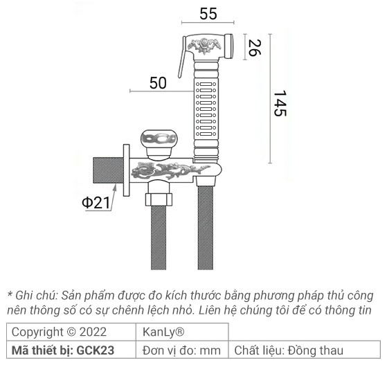 Bản vẽ kỹ thuật vòi xịt toilet Kanly GCK23