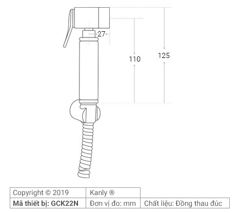 Bản vẽ kỹ thuật vòi xịt toilet Kanly GCK22N