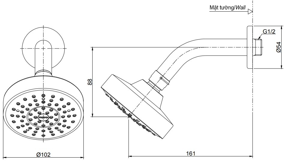 Bản vẽ bát sen TOTO TBW01012B gắn tường