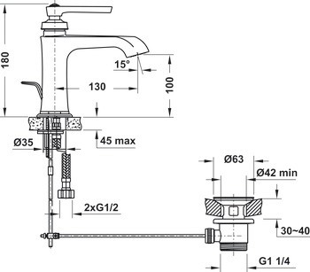 Bản vẽ vòi chậu Hafele 589.35.030 màu đồng giả cổ