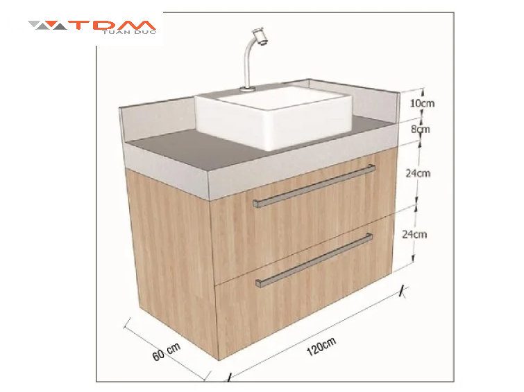 Kích thước bàn đá chậu rửa mặt (lavabo bàn đá)