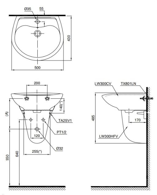 Kích thước chuẩn của lavabo treo tường