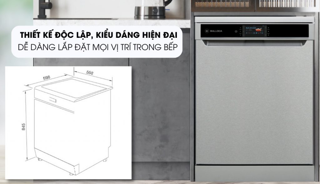 Kích thước máy rửa chén độc lập Malloca 